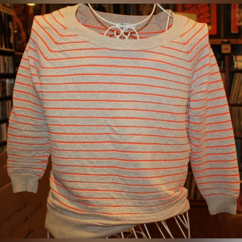 Madewell Oatmeal and Orange Striped Sweater